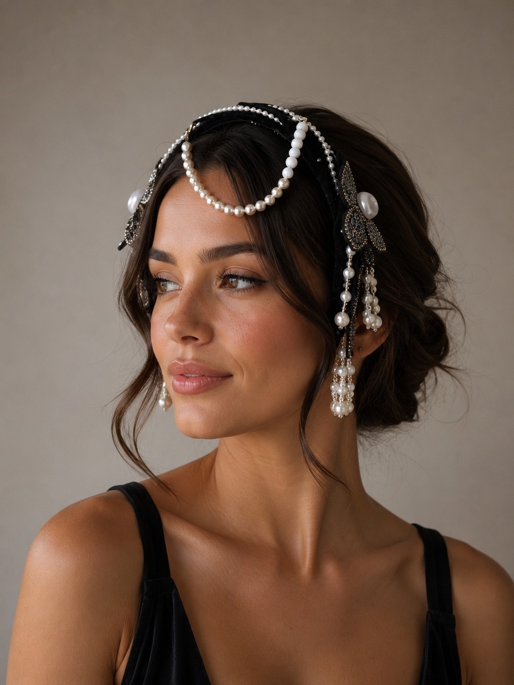 Handmade Black Pearl & Crystal Drop Embellished Headband